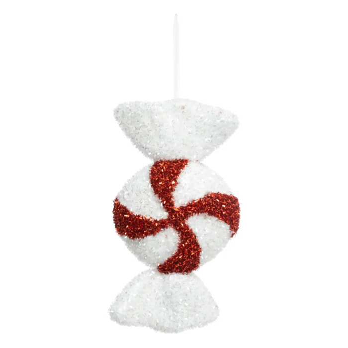 Sujet bonbon rond 28cm polystyrène rouge blanc