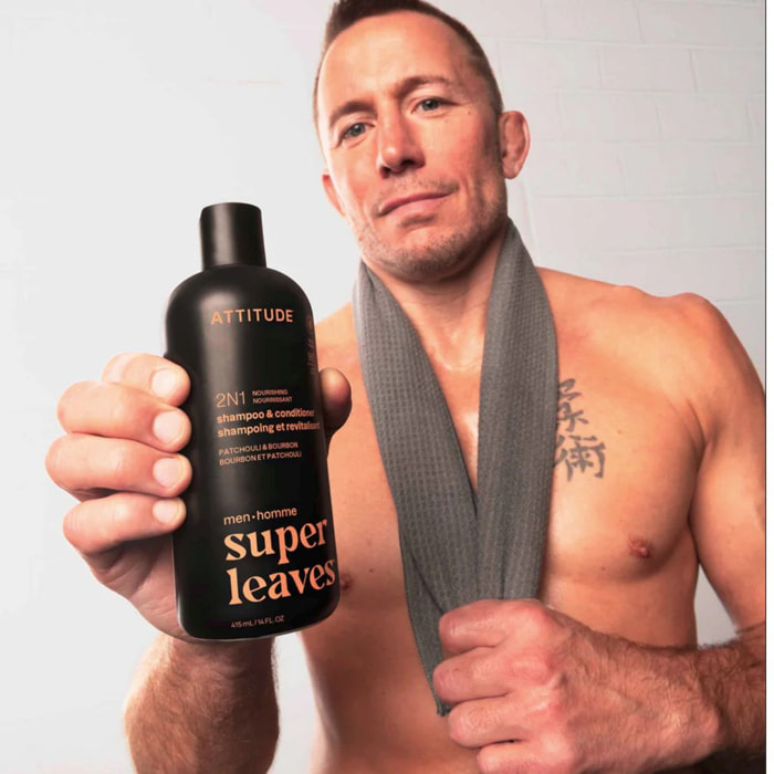 Super leaves Champú y acondicionador 2 en 1 - Pachulí y bourbon, Attitude, 415mL