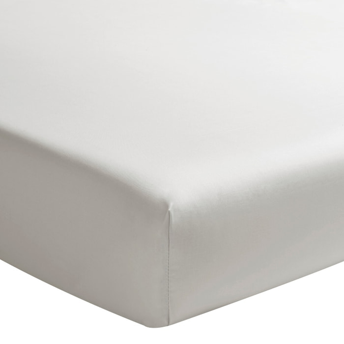 Drap housse uni en percale de coton, bonnet de 30cm, PREMIÈRE, Gris Perle