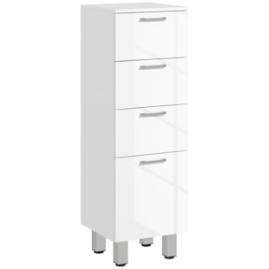 Mueble Auxiliar Baño Moderno Armario de Baño con 4 Cajones y 4 Patas Mueble de Almacenaje para Salón Dormitorio Antivuelco Carga 30 kg 30x30x93 cm Blanco Brillante