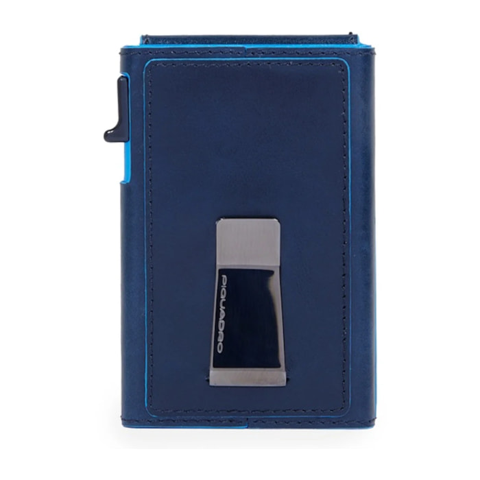 Piquadro Portacarte automatico in alluminio e pelle con protezione RFID