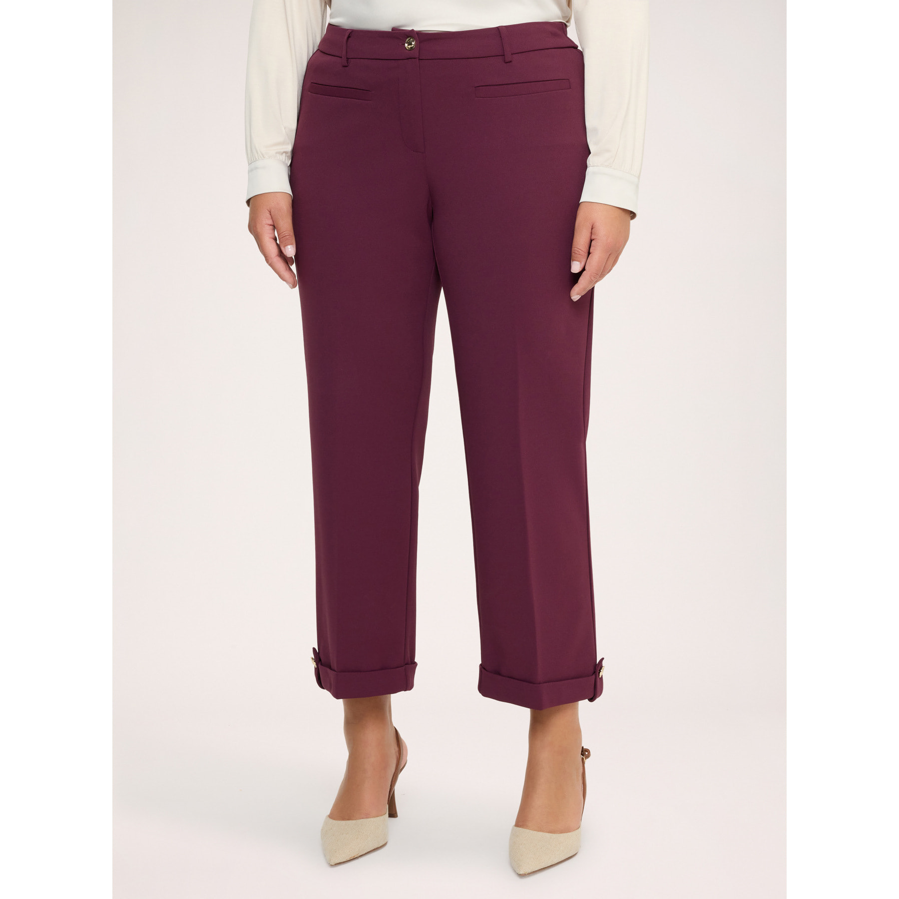 Fiorella Rubino - Pantaloni cropped con risvolto e bottone - Bordeaux