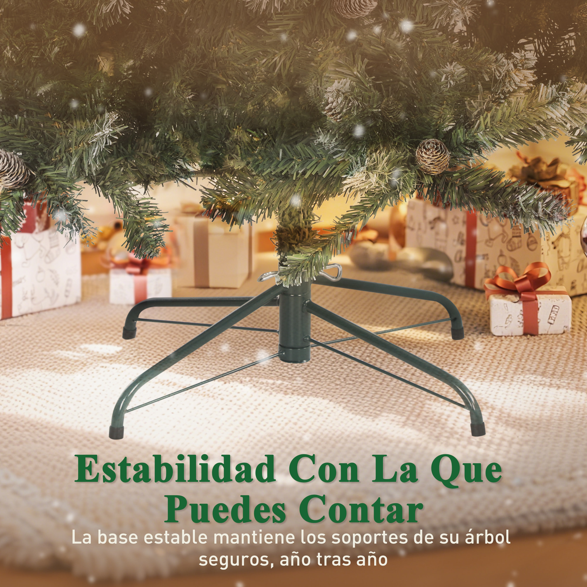 Árbol de Navidad Artificial 150 cm, Árbol de Navidad con 581 Ramas Densas con Nieve, 44 Piñas y Soporte Metálico Plegable, Fácil Montaje, para Salón, Interior, Verde