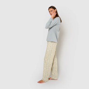 Pijama largo de algodón con escote pico domana azul agua