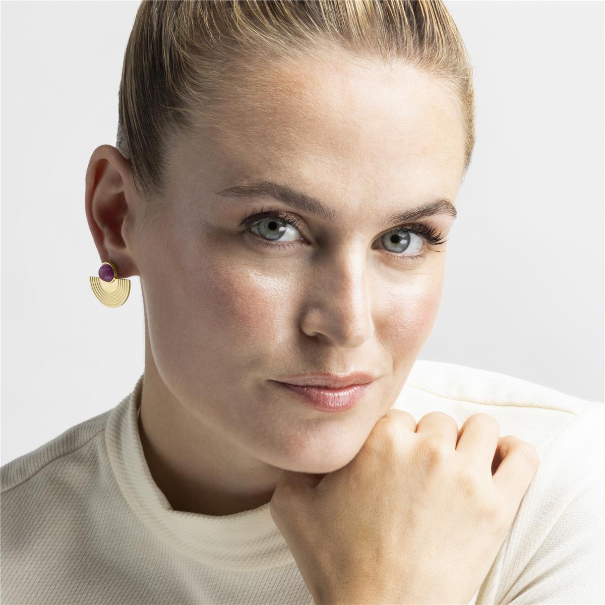 Pendientes con Cuarzo Hidrotermal Amatista acabado oro 18k