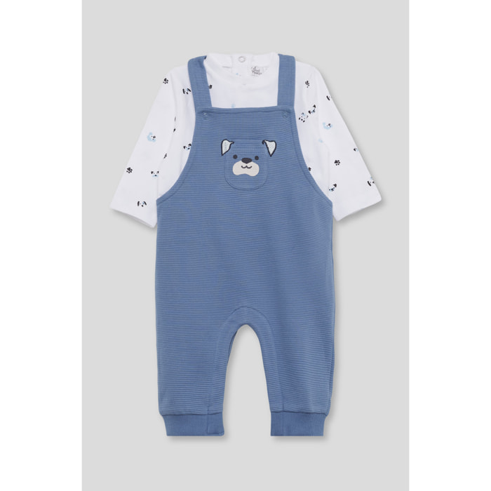 Conjunto bebé niño peto azul y camiseta de punto canalé, tirantes de corchetes y puños elásticos | Color: Azul oscuro | Street Monkey
