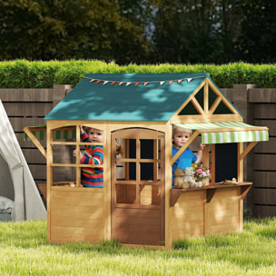 Casita Infantil Exterior de Madera Plegable Casa Jardín Infantil con 2 Pizarras Ventanas y Toldo Casita de Juegos para Niños a Partir de 3 Años Natural