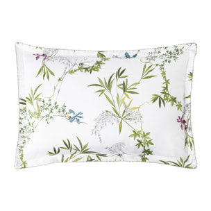 Taie d'oreiller imprimée en satin de coton bio, MATIN, Blanc