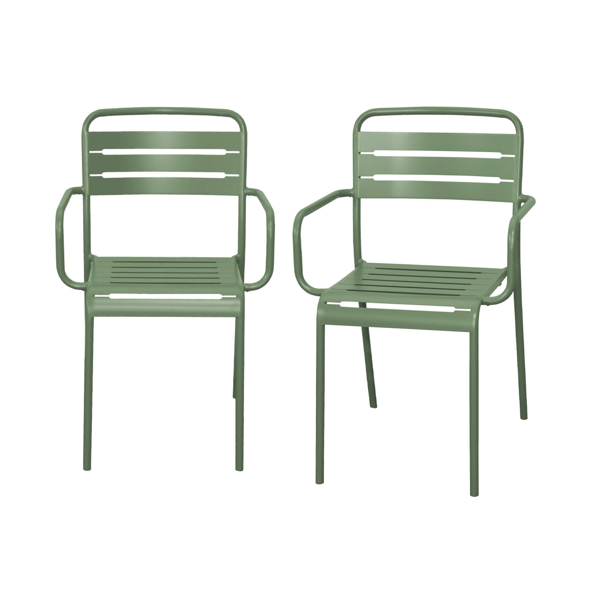 Lot de 2 fauteuils de jardin acier. 2 places. vert. Amelia. L50.4 X P53 X H79.5cm