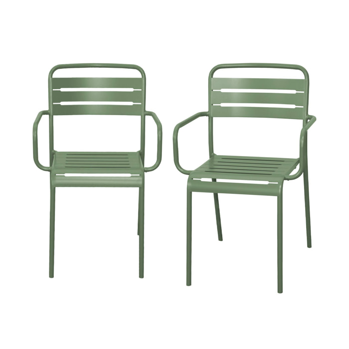Lot de 2 fauteuils de jardin acier. 2 places. vert. Amelia. L50.4 X P53 X H79.5cm