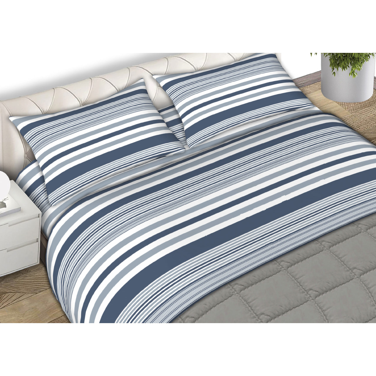 Completo Lenzuola In Flanella Jersey Blu CN