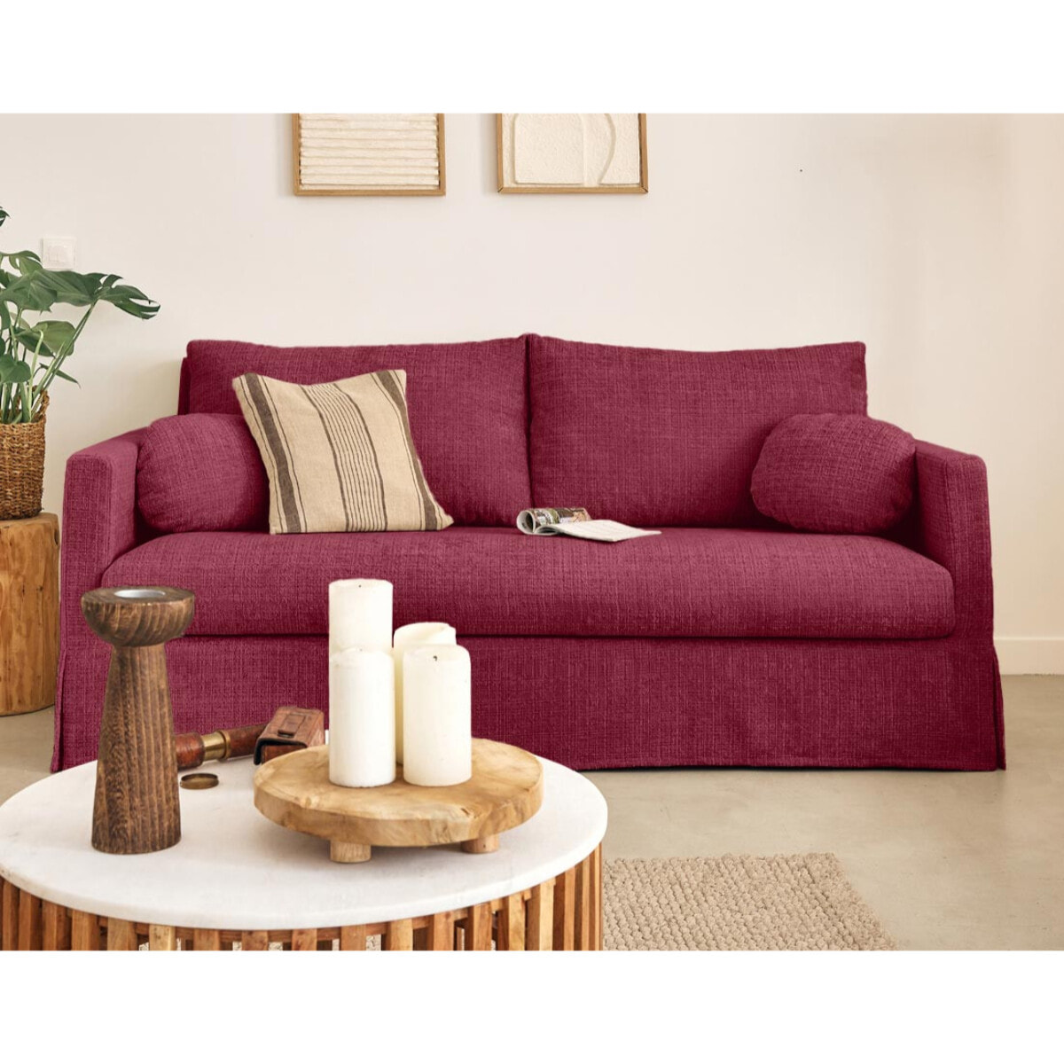 Housse en velours texturé pour canapé Serena 3 places - Prune
