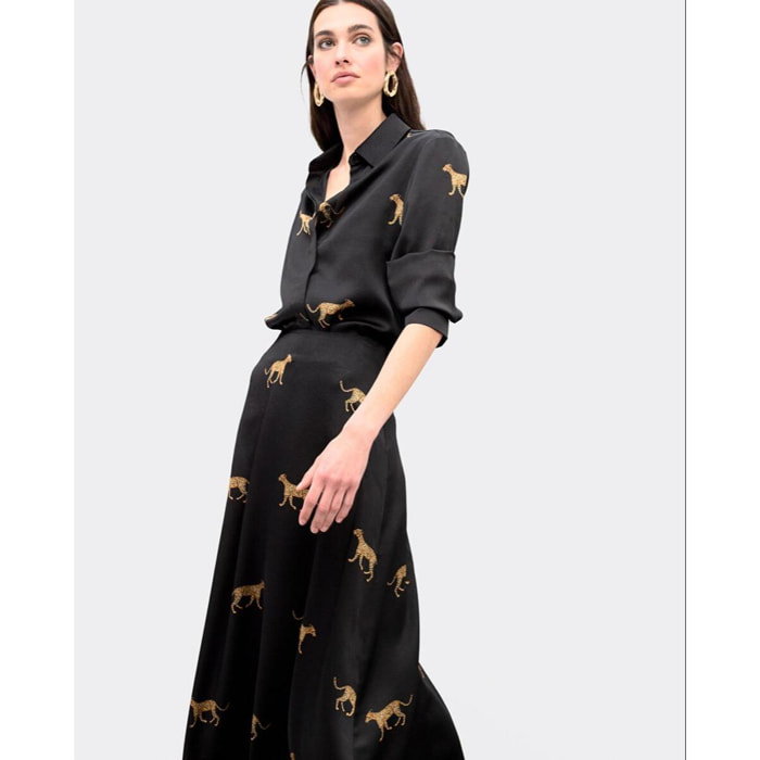 gonna in raso stampa leopardata