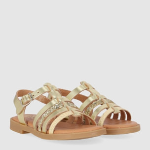 Sandalias de Piel - Oro - Tacón: Bajo