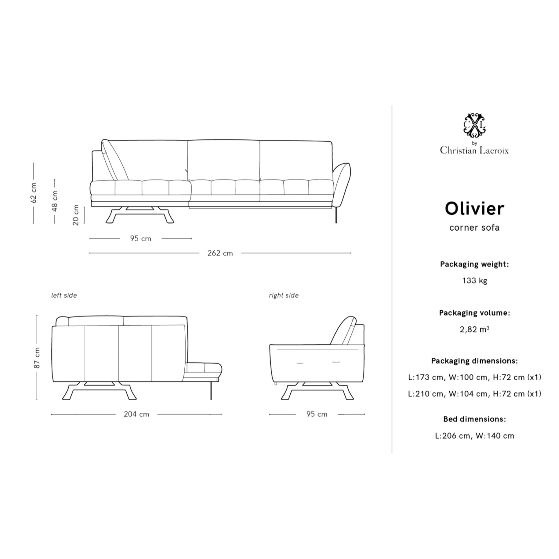 Canapé d'angle gauche convertible "Olivier" 5 places en tissu structurel gris clair