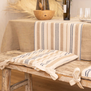 Galette de chaise matelassée à rayures en toile canevas - Bleu Foncé