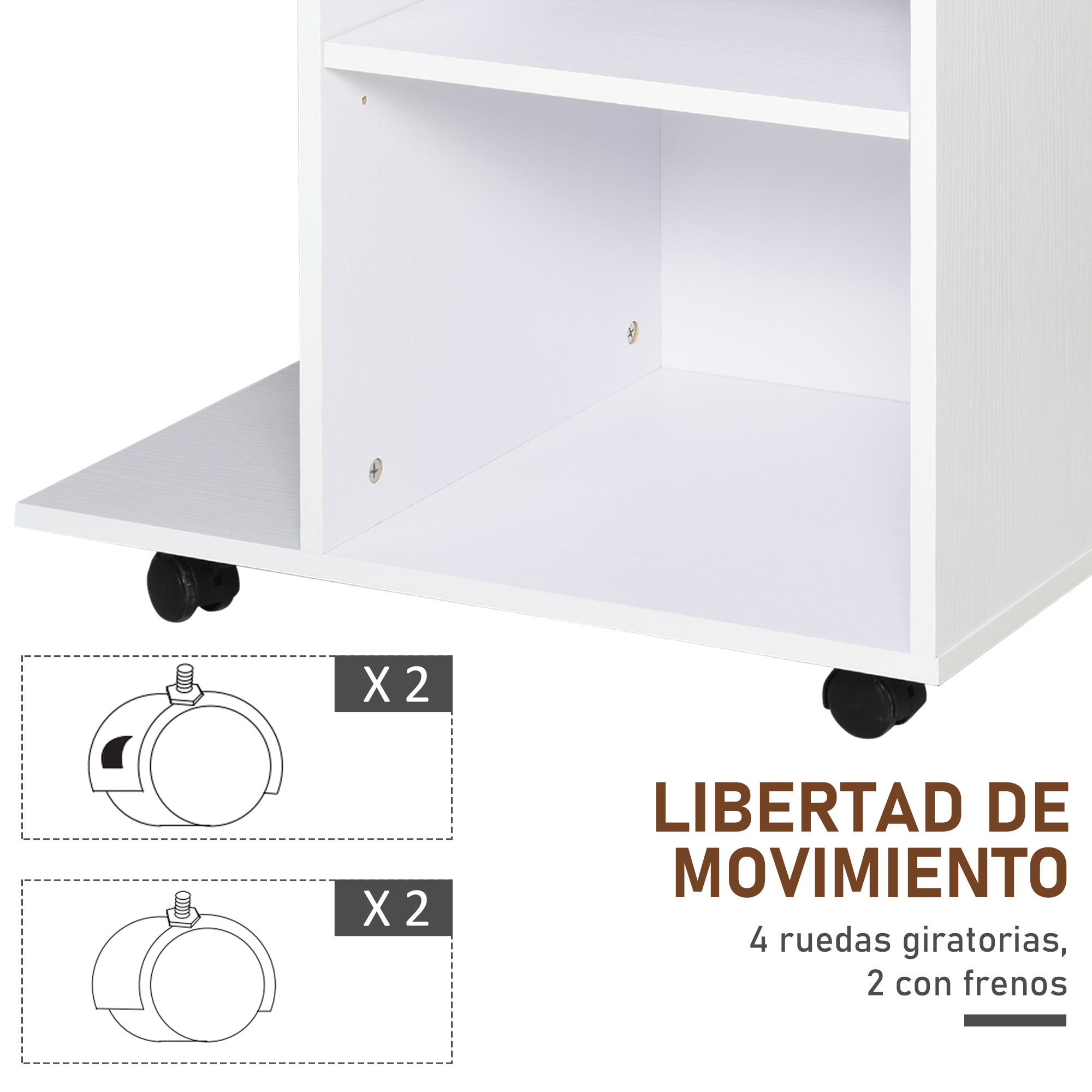 Armario para Impresora de Oficina Carro Multifuncional con Ruedas 2 Compartimentos Cajón y Soporte para CPU Estante Ajustable para Estudio 60x40x68,5 cm Blanco Veteado de Madera