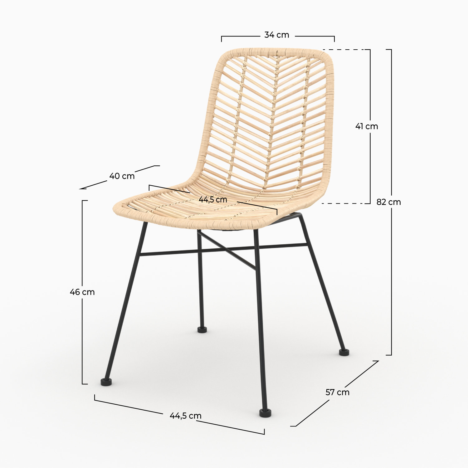 Lot de 2 chaises en rotin naturel et pieds en métal - Tamara