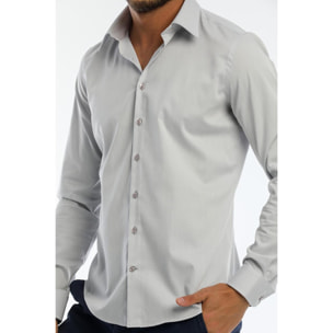 Camicia Uomo 1 Bottone Italiano Slim Satin Unito Grigio