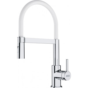 Basis Evier 97x50cm avec vide sauce, égouttoir réversible, Fragranit + Mitigeur semi-pro, douchette extractible, Chrome/Blanc