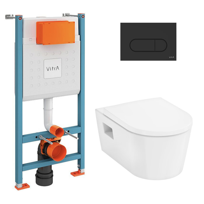 V-Fix Core Pack WC bâti-support + WC sans bride Hansgrohe EluPuraS + Abattant SoftClose + Plaque Noir mat (VFIXPURA9)