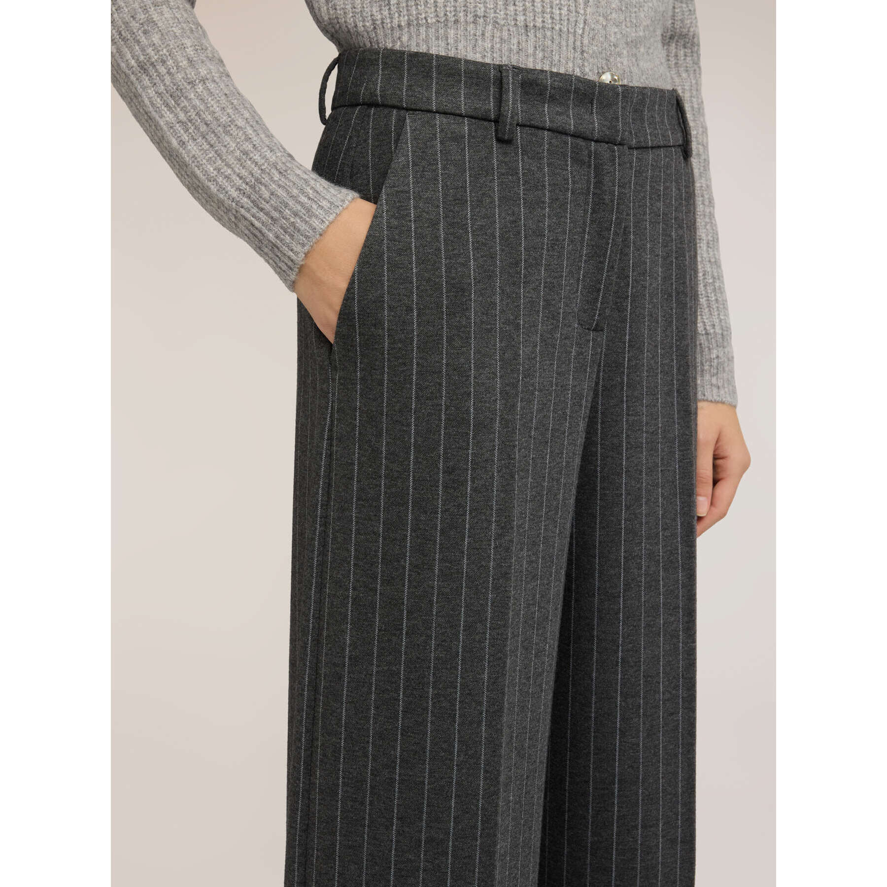 Motivi - Pantaloni palazzo gessati in punto milano - Grigio