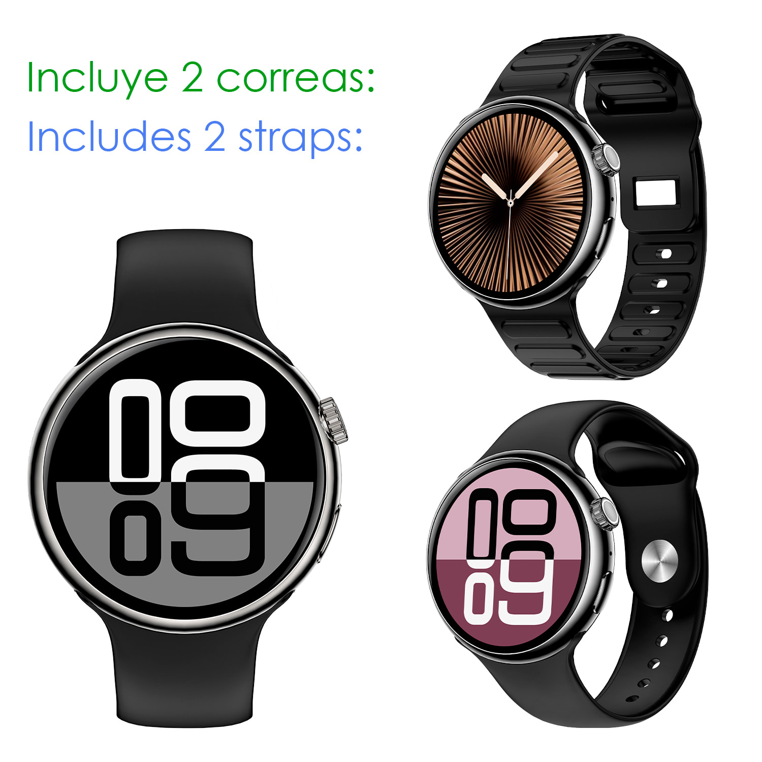Smartwatch Z12 Pro con monitor avanzato della frequenza cardiaca, O2, termometro. Molteplici modalità sportive. Doppia cinghia.