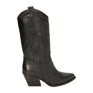 Stivali texani neri in pelle, tacco 7 cm
