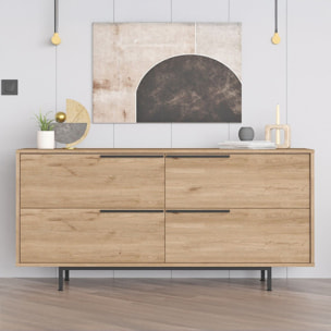 ELIO Buffet 4 portes finition bois et métal noir 160x75cm
