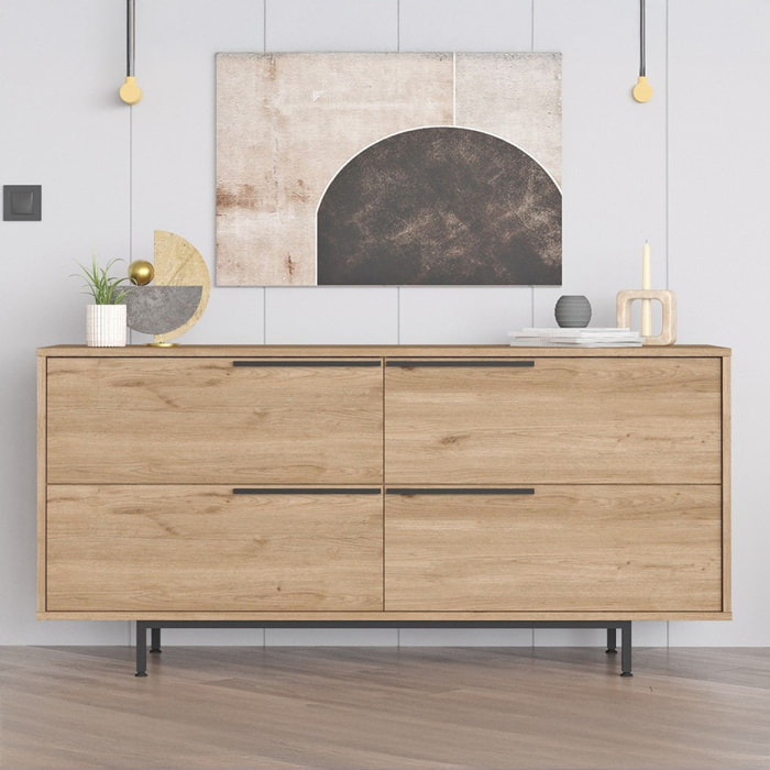 ELIO Buffet 4 portes finition bois et métal noir 160x75cm