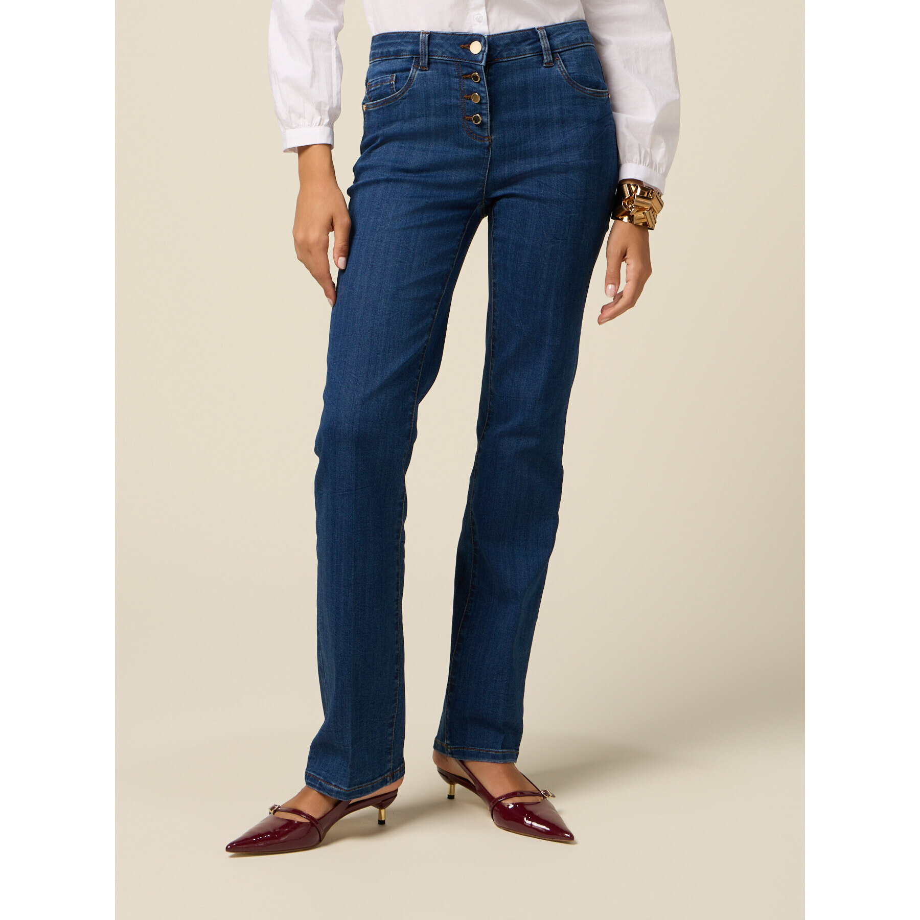 Oltre - Jeans regular in denim con bottoni - Blu