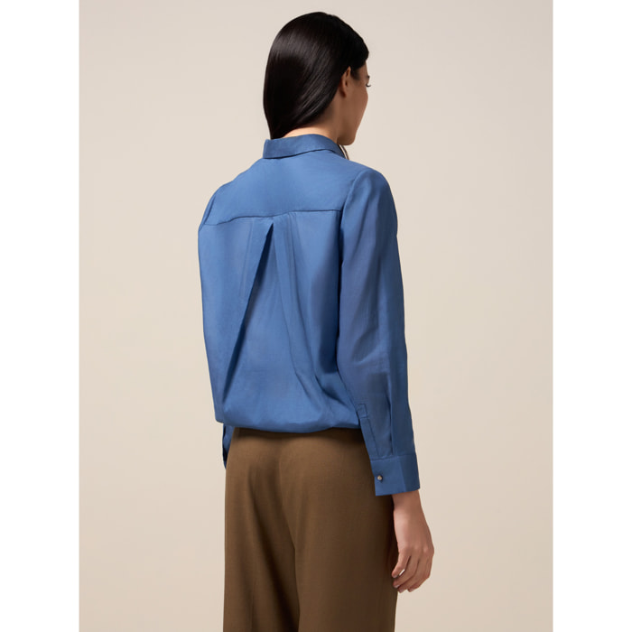 Oltre - Camisa con cordón ajustable en el bajo - Azul