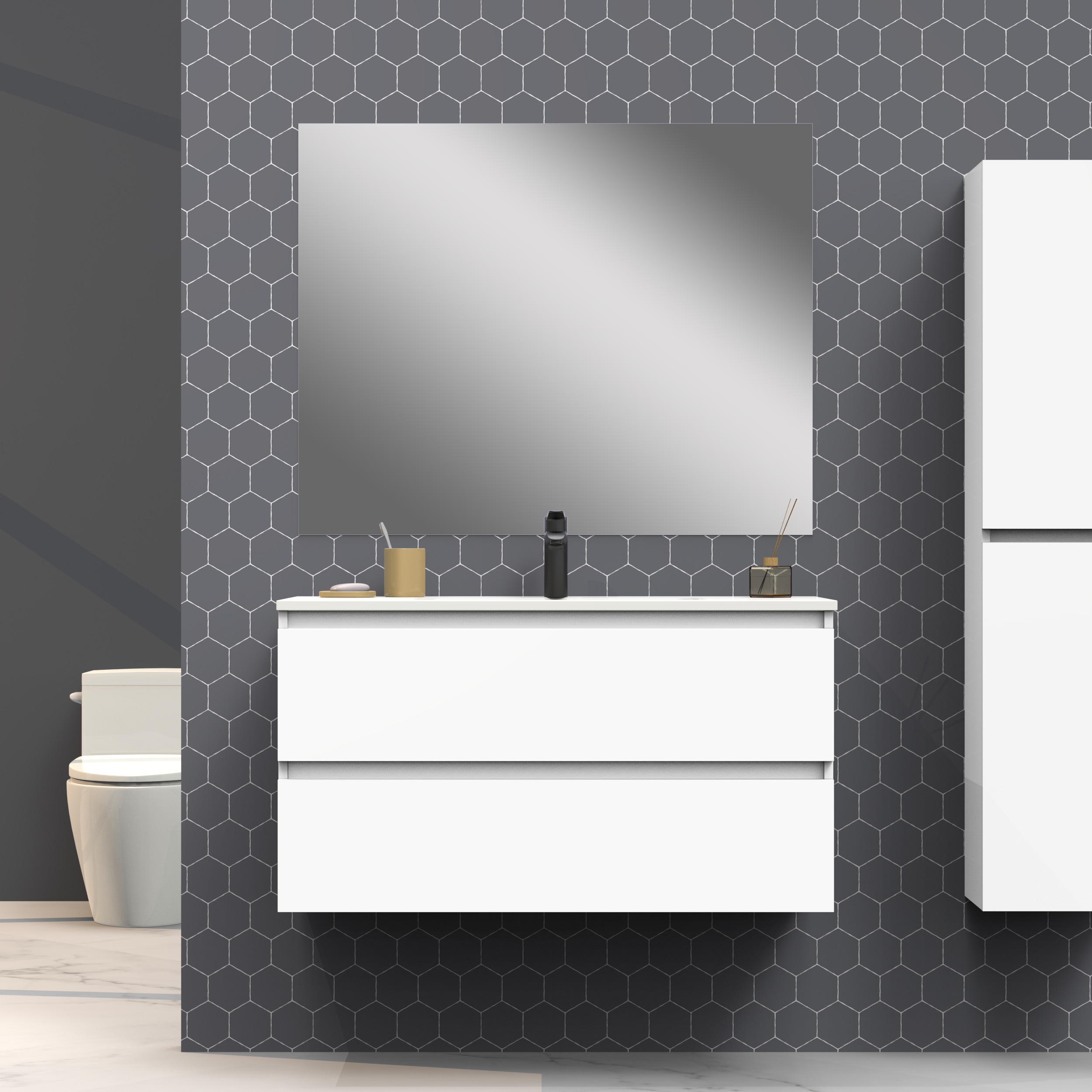 Ensemble de salle de bain IRONA 2C,90cm, comprend lavabo et miroir