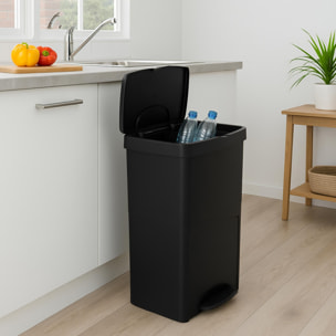 Cubo de basura o reciclaje 70l en negro, vertical, en 2 compartimentos, papelera para residuos, 76 cm de altura, fácil gestión, negro antracita