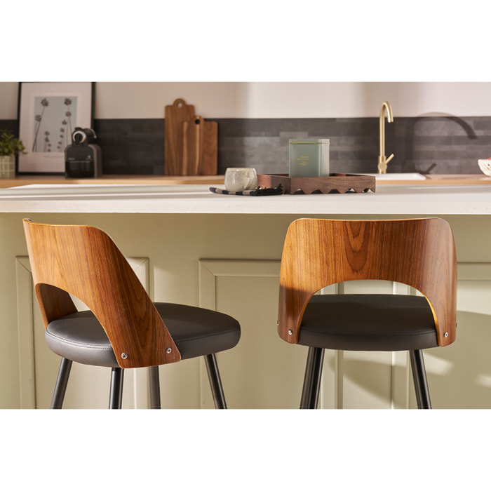 Tabourets de bar design noirs et noyer H66.5 (lot de 2) FALCOM