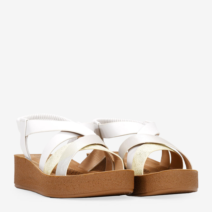 Sandalias de cuña beige con elástico