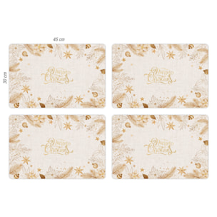 VINILIKO, set de 4 individuales de mesa Navidad oro y arpillera 4u-30x45 cm