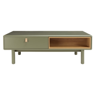 ETHAN - Table basse 2 tiroirs et 2 niches en bois naturel vert