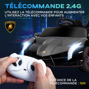 Voiture électrique enfant licence Lamborghini Veneno V. max. 7 Km/h télécommande ouverture portes MP3 USB effets sonores lumineux noir