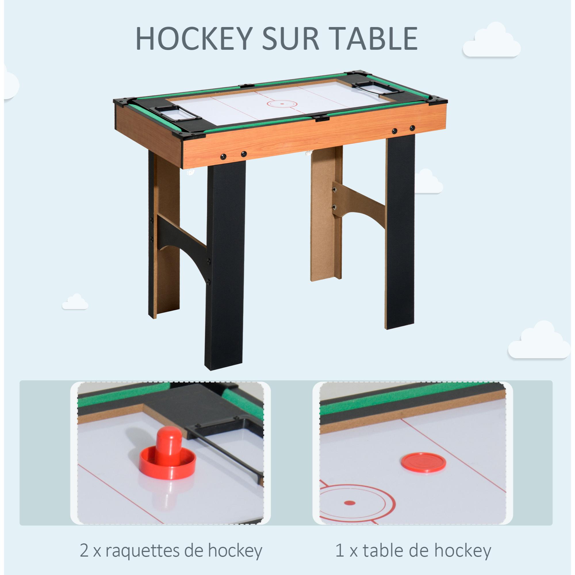 Table multi jeux 4 en 1 babyfoot billard air hockey ping-pong avec accessoires MDF bois 87 x 43 x 73 cm
