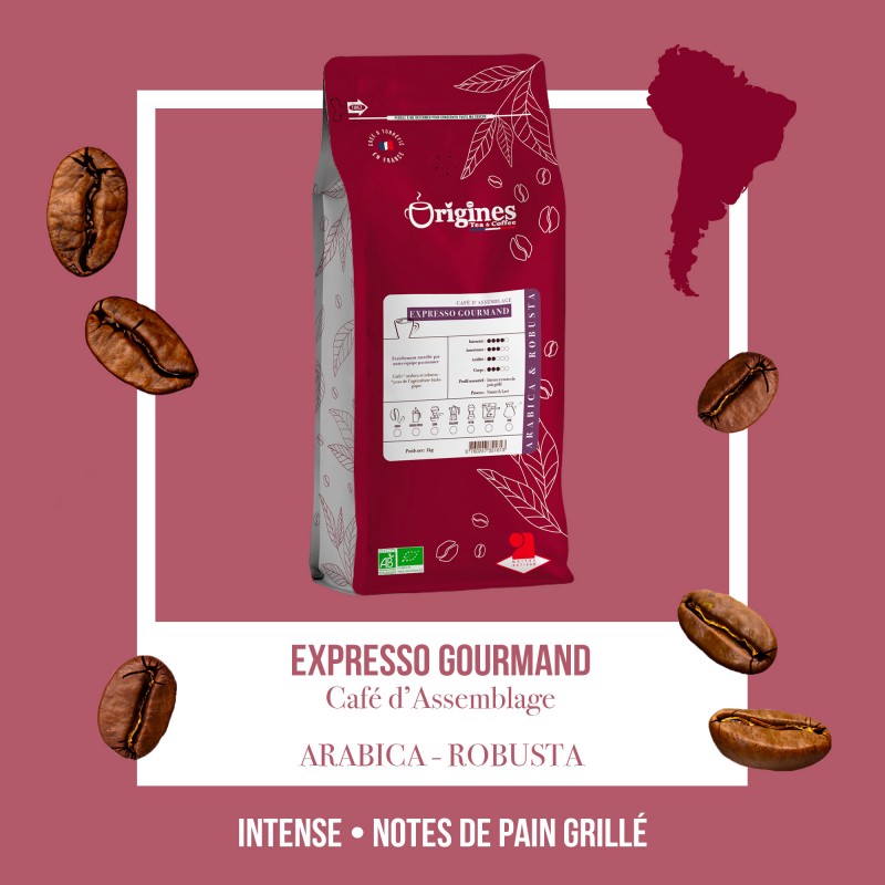 Café Bio Expresso Gourmand - Blend Arabica et Robusta - Grain 1 kg