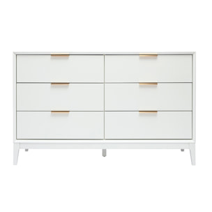 Commode blanche mat et métal doré 6 tiroirs L120 cm GIANA
