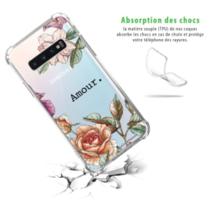 Coque Samsung Galaxy S10 anti-choc souple angles renforcés transparente Amour en fleurs La Coque Francaise