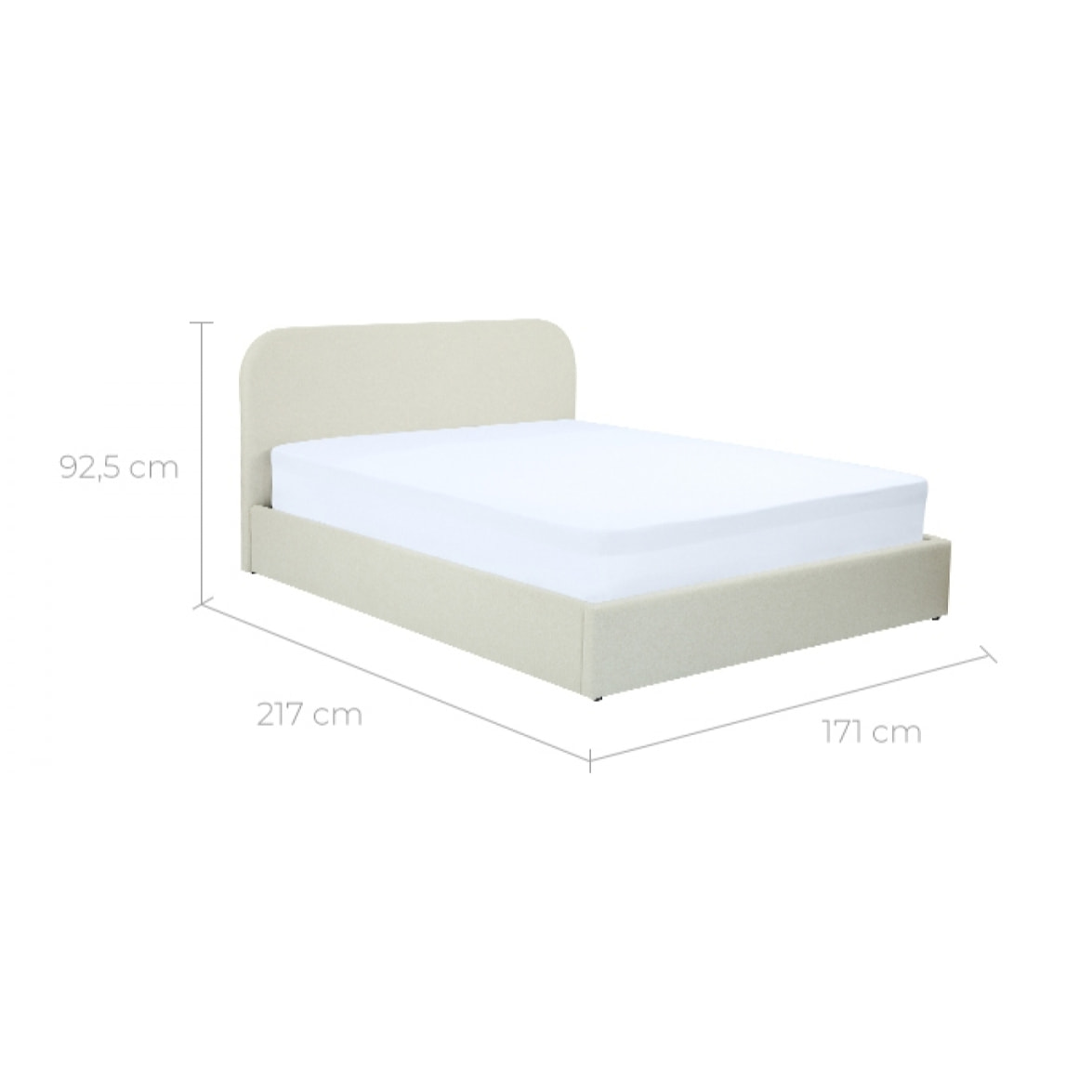 Lit double avec coffre 160x200 cm en tissu gris/beige - Tilly
