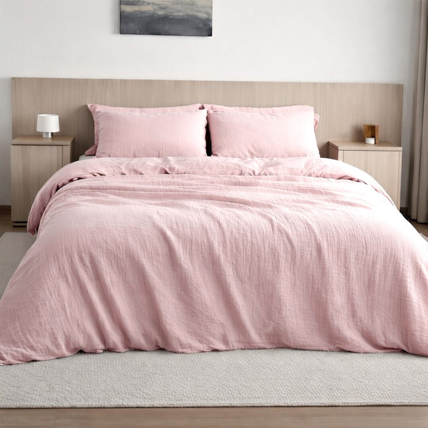 Housse de couette 100% gaze de coton lavé rose lotus