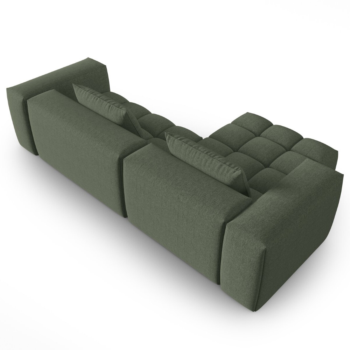 Canapé d'angle gauche modulable "Lorella" 3 places en tissu structurel vert olive foncé