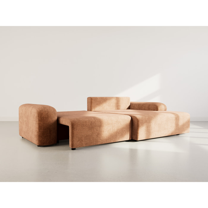 Rebecca - canapé d'angle droit 4 places convertible avec coffre en velours texturé - Rouille