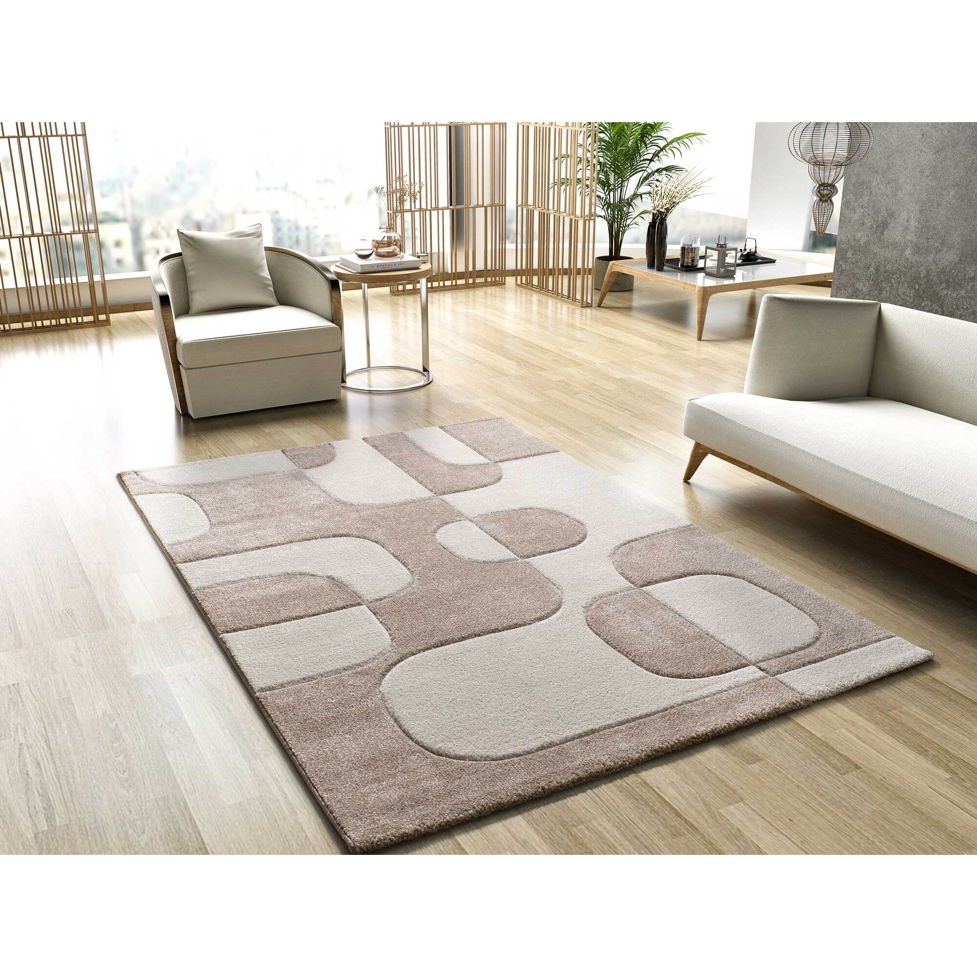 LENA Alfombra geomÃ©trica con formas orgÃ¡nicas en tonos crema, varias medidas disponibles