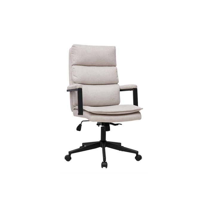 Fauteuil de bureau à roulettes en tissu effet velours texturé beige et métal noir SAEL