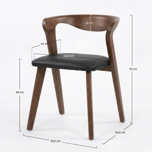Chaise en bois d'hévéa marron et cuir synthétique noir - Vega